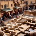 Vibrant street scene in Fez’s historic medina