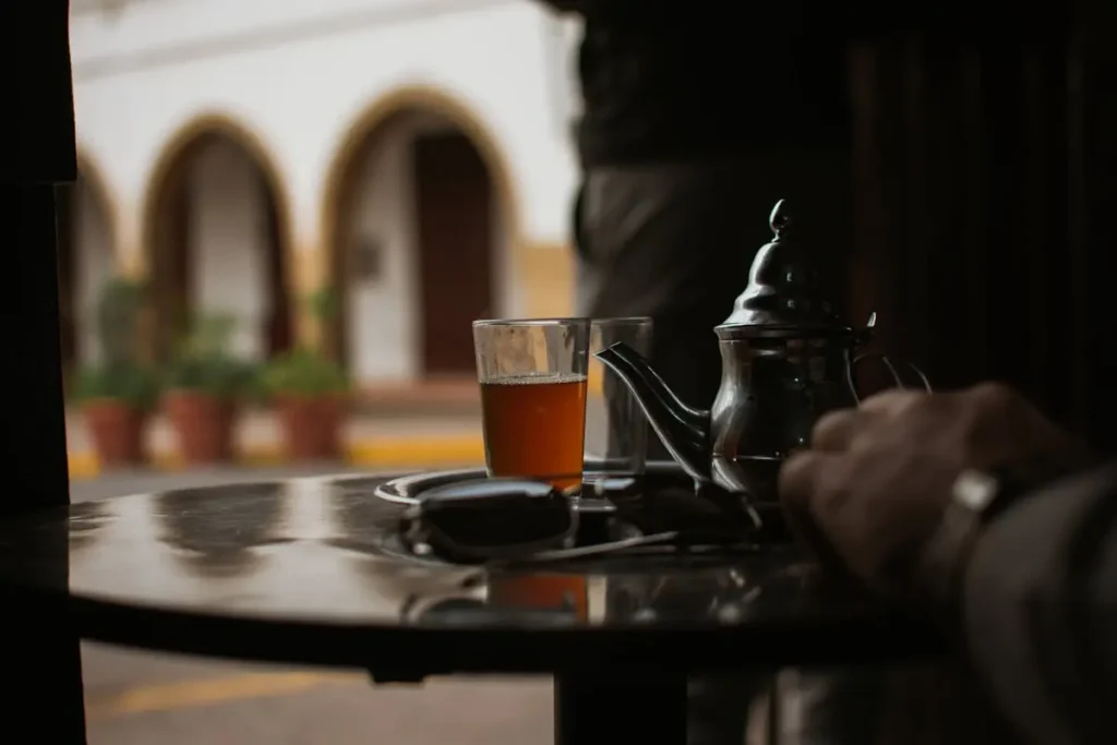 Traditional Moroccan tea served at a riad café in Fez